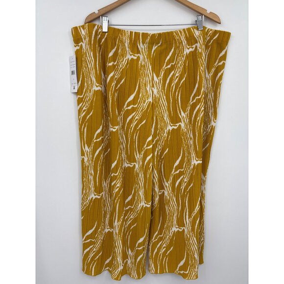 Rafaella Crop Wide Leg Crinkle Pant Golden Spice Yellow White 3X NEW - Picture 3 of 5